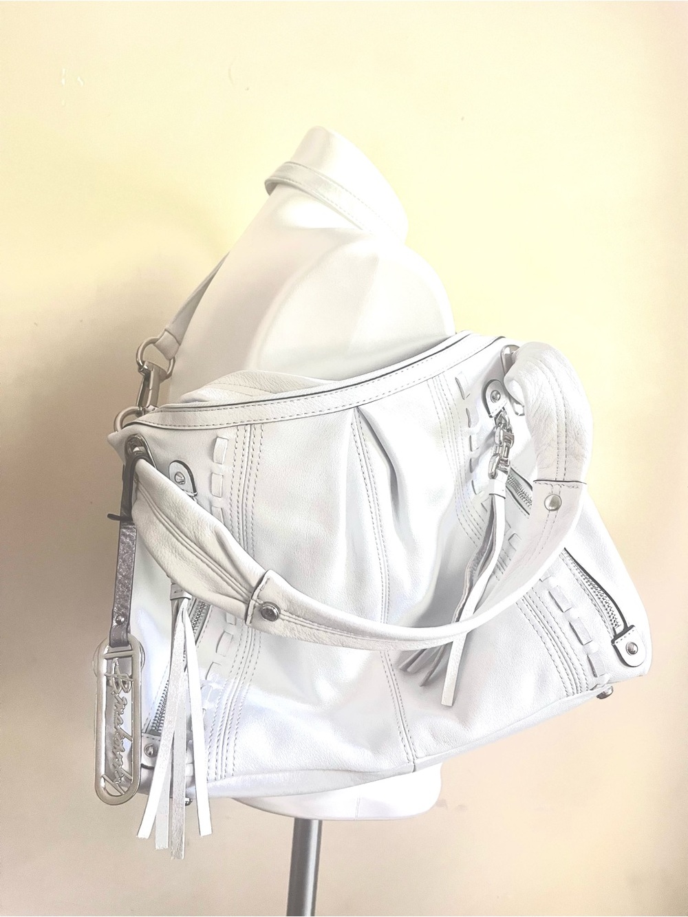 Genuine Leather Moto style satchel -White -Excellent Condition